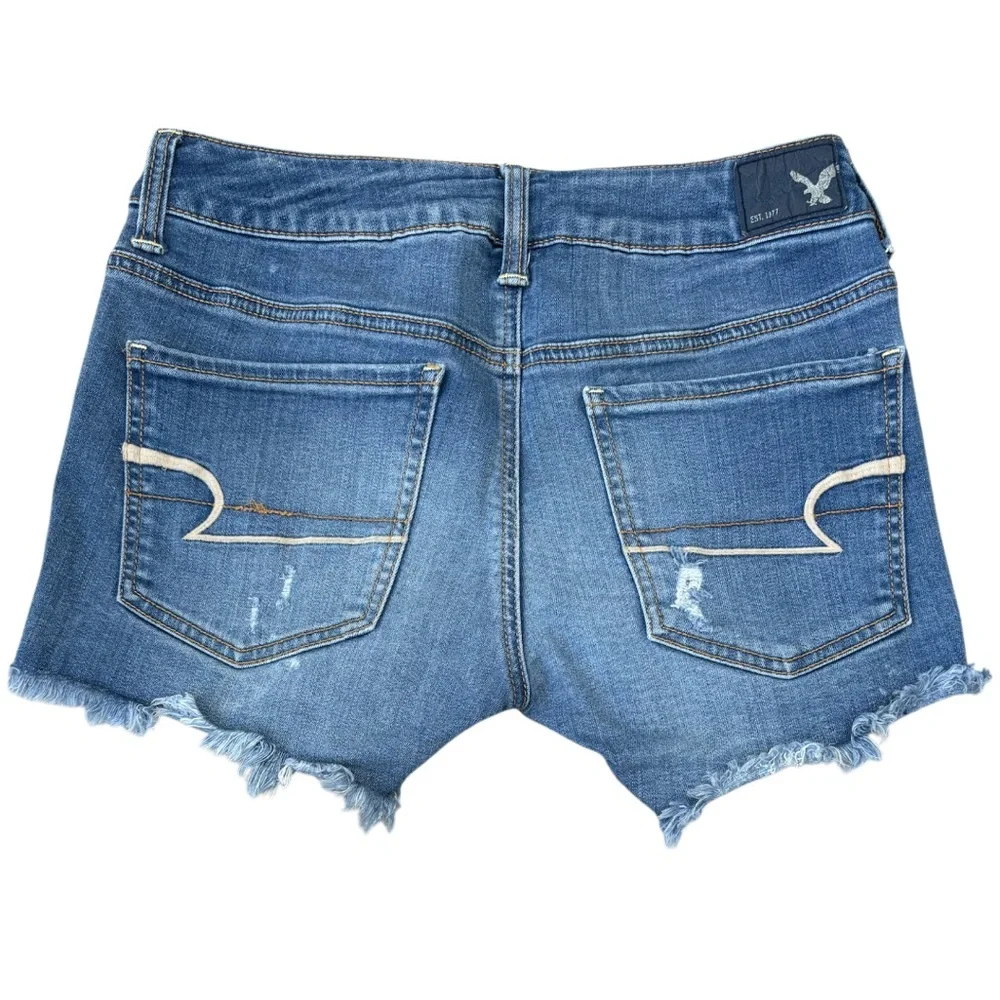 Vintage Y2K Shorts American Eagle Cut Off Jeans Midi Distressed Ripped Size 6